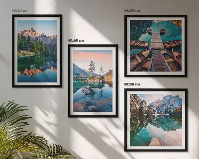Moderní sada obrazů odraz lesa v horských jezerech
