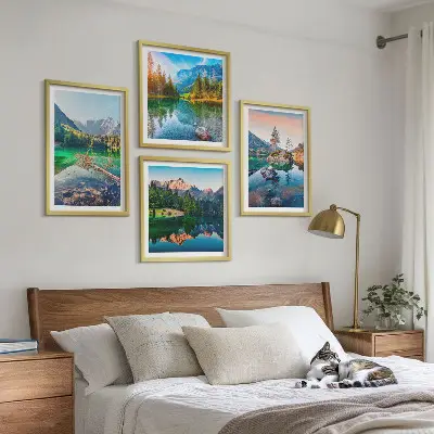 Moderní sada obrazů horská jezera s přírodní krajinou