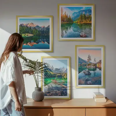 Moderní sada obrazů horská jezera s přírodní krajinou