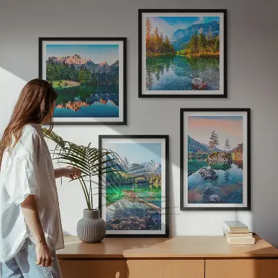 Moderní sada obrazů horská jezera s přírodní krajinou