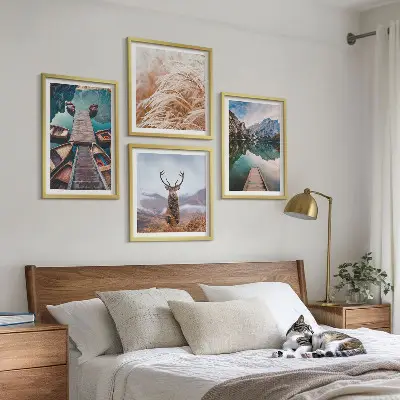 Dekorativní sada obrazů jezerní lodě a jelení hora