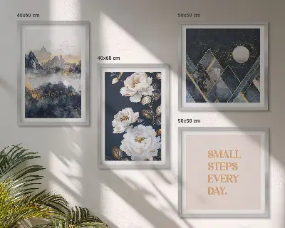 Dekorativní sada obrazů s motivem abstraktních hor a květinovou inspirací