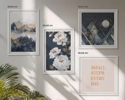 Dekorativní sada obrazů s motivem abstraktních hor a květinovou inspirací