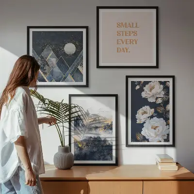 Dekorativní sada obrazů s motivem abstraktních hor a květinovou inspirací