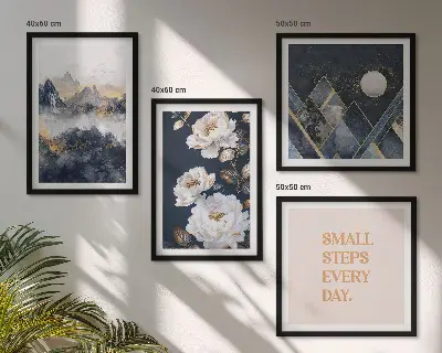 Dekorativní sada obrazů s motivem abstraktních hor a květinovou inspirací