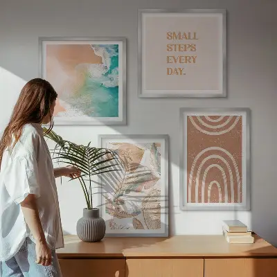 Sada moderních obrazů jemné boho listy s nápisy