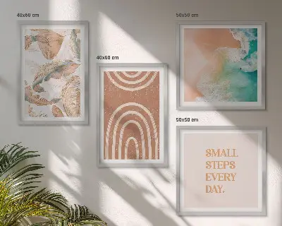 Sada moderních obrazů jemné boho listy s nápisy