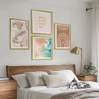 Sada moderních obrazů jemné boho listy s nápisy