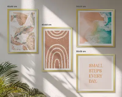 Sada moderních obrazů jemné boho listy s nápisy