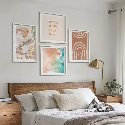Sada moderních obrazů jemné boho listy s nápisy