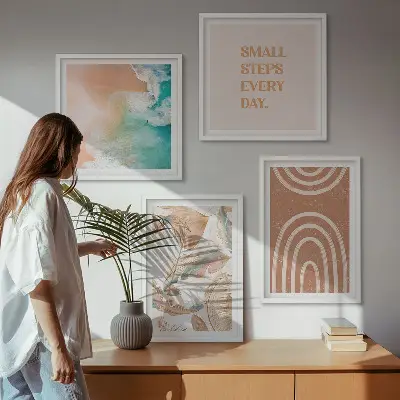 Sada moderních obrazů jemné boho listy s nápisy