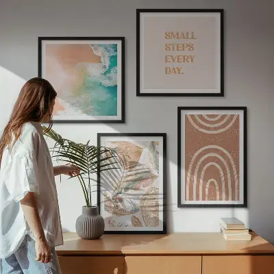 Sada moderních obrazů jemné boho listy s nápisy
