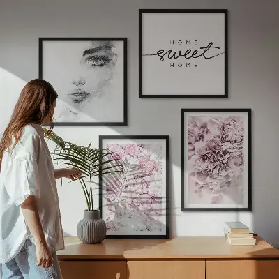 Sada obrazů Moderní portrét ženy s pivoňkami dekorace do interiéru