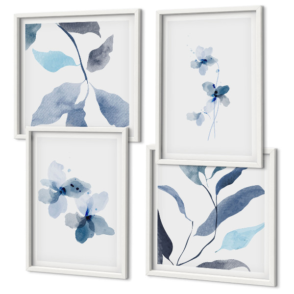 Moderní sada obrazů Minimalistické modré květiny