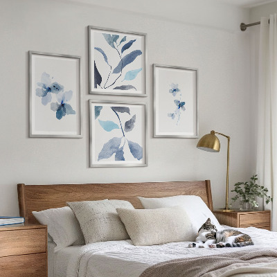 Moderní sada obrazů Minimalistické modré květiny