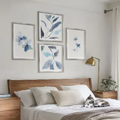 Sada obrazů Minimalistické modré květiny moderní provedení