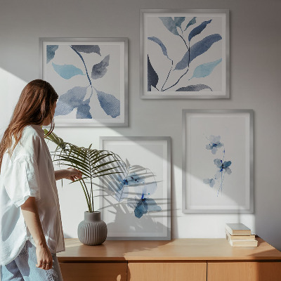 Moderní sada obrazů Minimalistické modré květiny