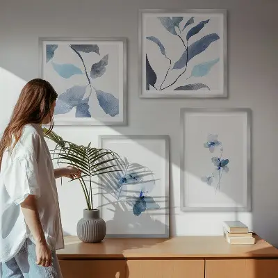 Sada obrazů Minimalistické modré květiny moderní provedení