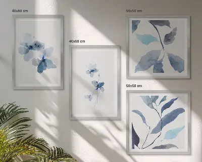 Sada obrazů Minimalistické modré květiny moderní provedení