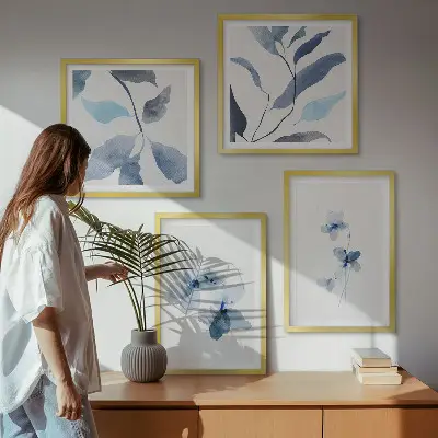 Sada obrazů Minimalistické modré květiny moderní provedení
