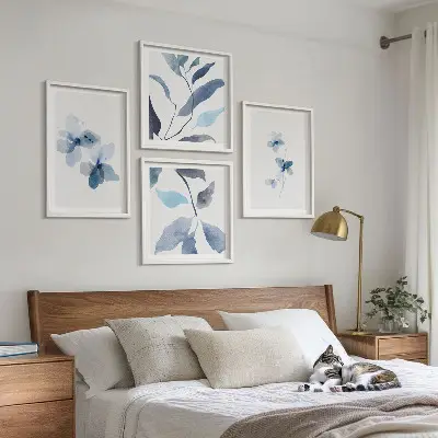 Sada obrazů Minimalistické modré květiny moderní provedení