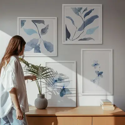 Sada obrazů Minimalistické modré květiny moderní provedení