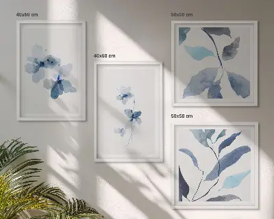 Sada obrazů Minimalistické modré květiny moderní provedení
