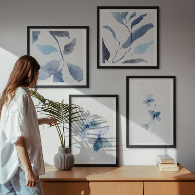 Moderní sada obrazů Minimalistické modré květiny