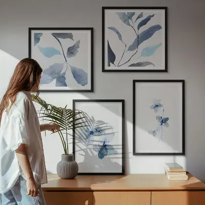 Sada obrazů Minimalistické modré květiny moderní provedení
