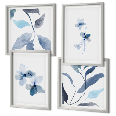 Moderní sada obrazů Minimalistické modré květiny