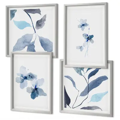 Sada obrazů Minimalistické modré květiny moderní provedení