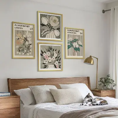 Dekorativní sada obrazů květinové ilustrace Londýn a Hongkong