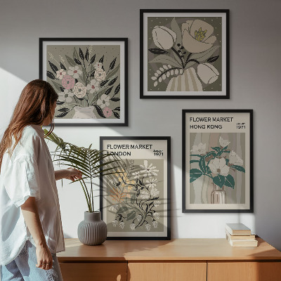 Dekorativní sada obrazů Květinové ilustrace Londýn Hong Kong