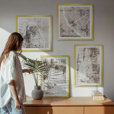 Moderní sada obrazů s abstraktními vzory v bílé a hnědé barvě