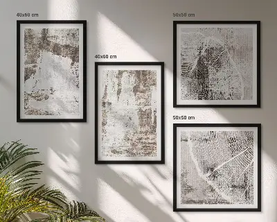 Moderní sada obrazů s abstraktními vzory v bílé a hnědé barvě
