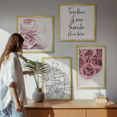 Dekorativní sada obrazů lineart s motivem růžové kytice