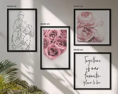 Dekorativní sada obrazů lineart s motivem růžové kytice