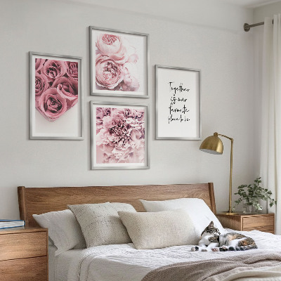 Moderní sada obrazů Květiny kytice růží domácí nápis
