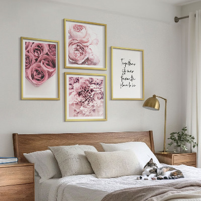 Moderní sada obrazů Květiny kytice růží domácí nápis