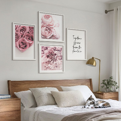 Moderní sada obrazů Květiny kytice růží domácí nápis
