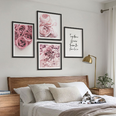 Moderní sada obrazů Květiny kytice růží domácí nápis
