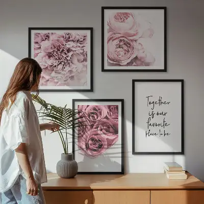 Moderní sada obrazů kytice růží s domácím nápisem