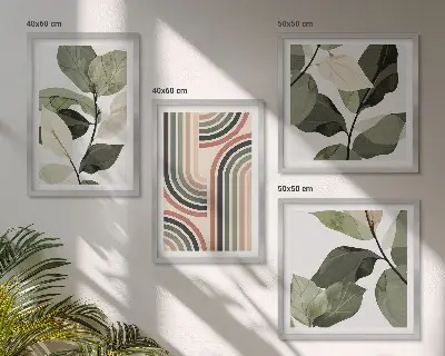 Dekorativní sada obrazů s geometrickými rostlinnými motivy