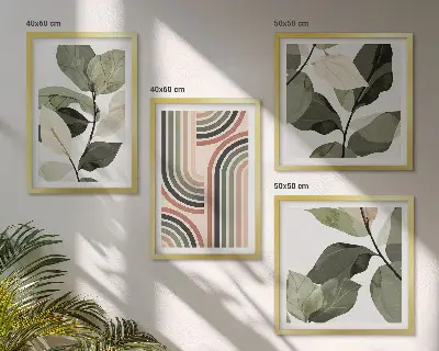 Dekorativní sada obrazů s geometrickými rostlinnými motivy