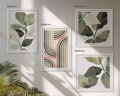 Dekorativní sada obrazů s geometrickými rostlinnými motivy