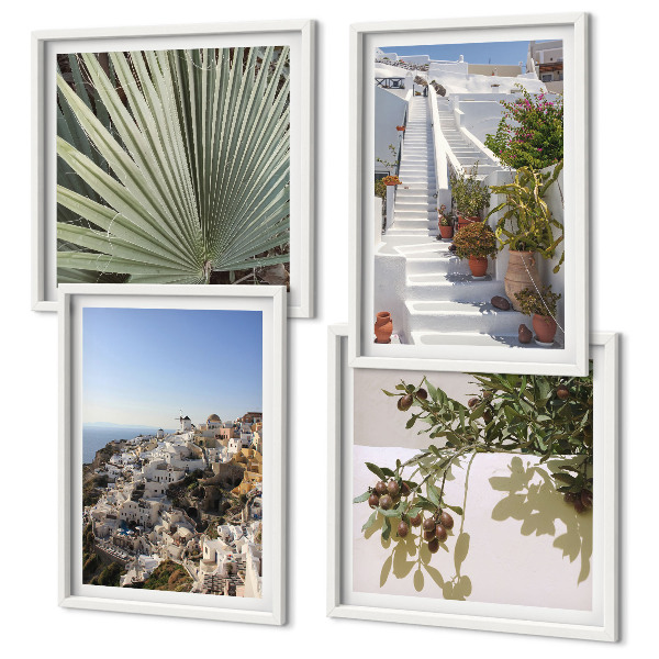 Dekorativní sada obrazů Bílé schody, výhled na Santorini
