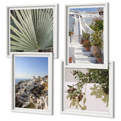Dekorativní sada obrazů Bílé schody, výhled na Santorini