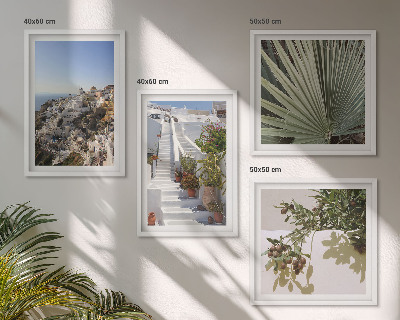Dekorativní sada obrazů Bílé schody, výhled na Santorini
