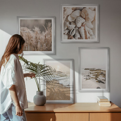 Dekorativní sada obrazů Plážová tráva vlny kameny boho