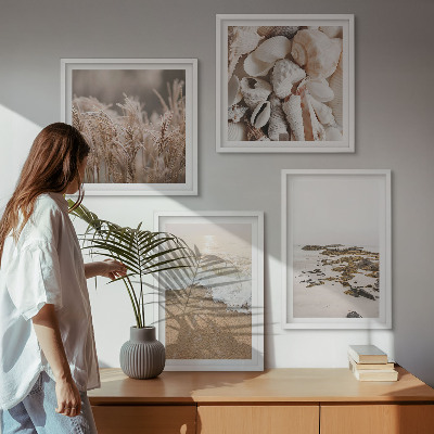 Dekorativní sada obrazů Plážová tráva vlny kameny boho